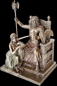 Zeus og Hera skulptur – klassisk trone med udsmykning og symbolik